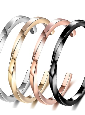 c字开口扭弯曲钛钢手镯 时尚不锈钢18k真金电镀手镯