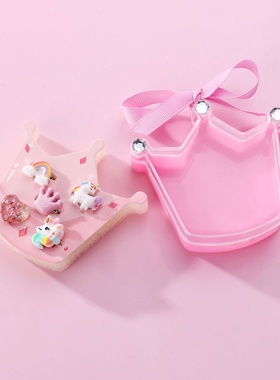 新款卡通儿童戒指盒套装皇冠盒调节戒圈树脂戒指五个礼盒