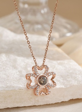 网红 100种语言我爱你项链爱的记忆锁骨链投影吊坠情人节礼物