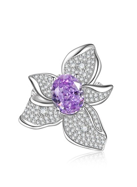 欧美风新款粉钻冰花切戒指女时尚紫色高碳钻开口戒指