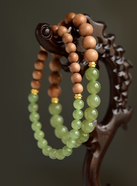 和田玉手串女男冰晴水玉石手链老山檀原木檀香木料散珠子檀木手串