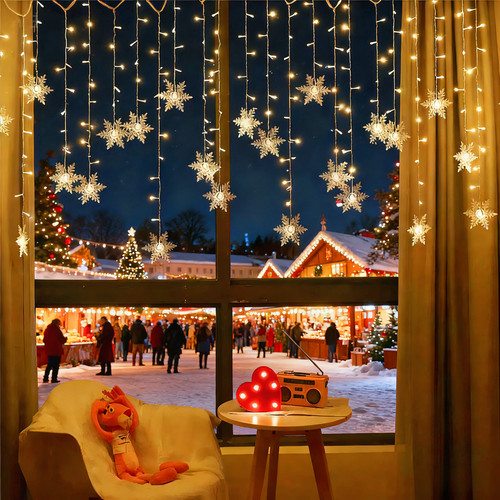 圣诞节装饰灯雪花窗帘灯卧室满天星氛围灯闪灯挂灯Christmas彩灯 - 图1
