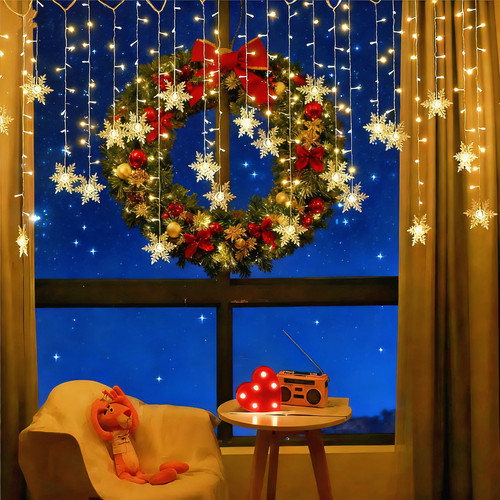 圣诞节装饰灯雪花窗帘灯卧室满天星氛围灯闪灯挂灯Christmas彩灯 - 图2