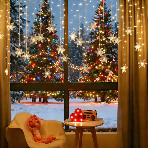 圣诞节装饰灯雪花窗帘灯卧室满天星氛围灯闪灯挂灯Christmas彩灯 - 图0