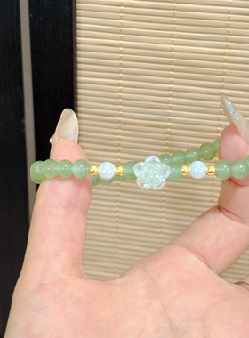 新款和田玉玉兔手链女如意小吊坠清纯风招财雪糕玉兔送女友礼物款