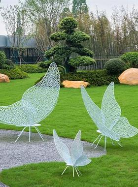 户外不锈钢铁艺镂空蝴蝶雕塑小区售楼处草坪园林动物落地摆件美陈