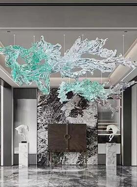 现代透明树脂浪花雕塑吊饰婚庆大堂天花板别墅软装悬空中水花挂件
