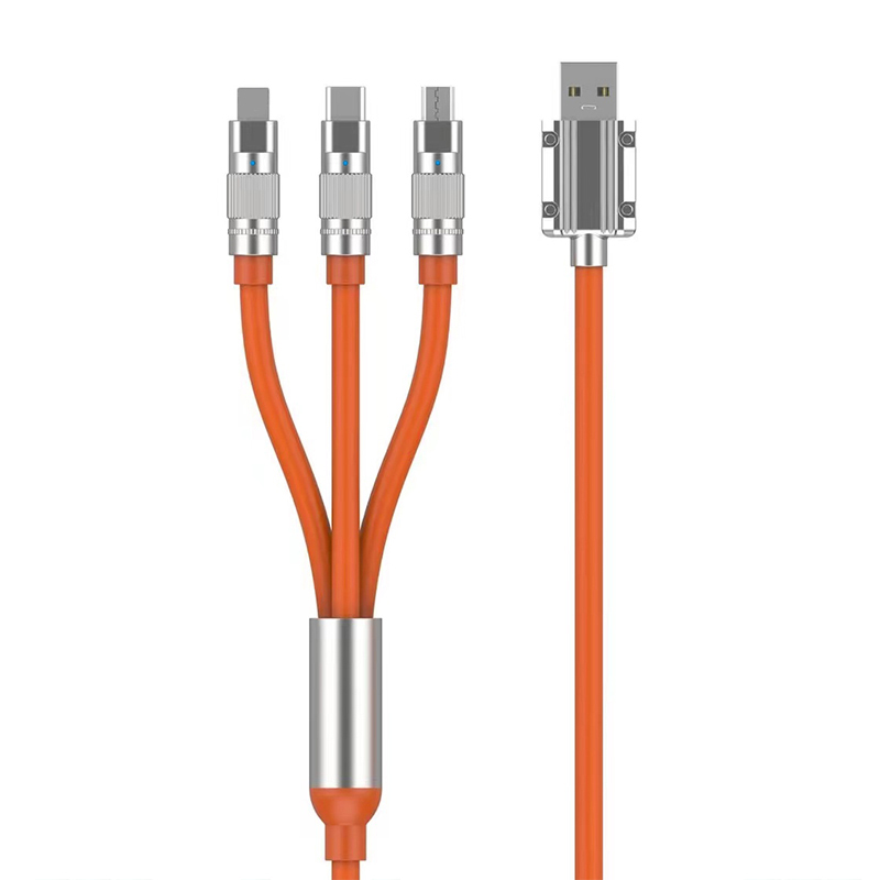 布洛克120W超级快充数据线三合一充电线一拖三极客线适用于苹果华为type-c安卓手机平板车载ipad通用闪充加长