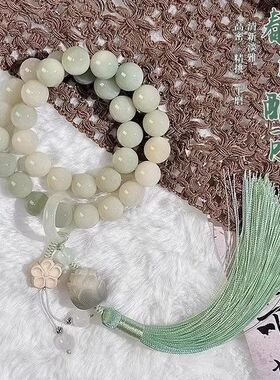 复古国风渐变白玉菩提根手串男绕指柔文玩佛珠念珠盘玩手持手链女