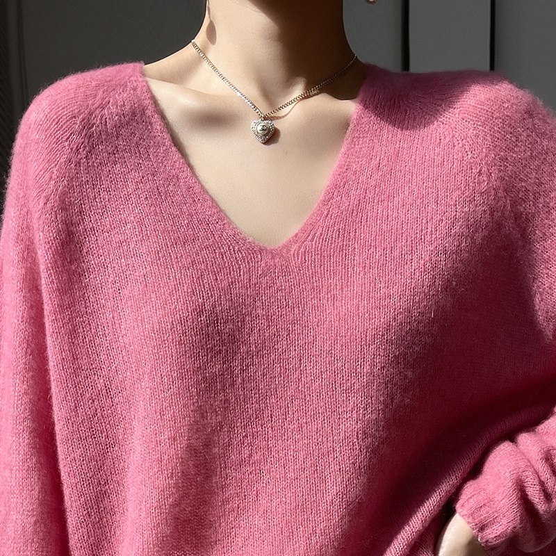 2025秋冬新款爆款 V领蚕丝羊绒衫女宽松慵懒风针织打底衫毛衣上衣,淘宝优惠券,粉丝福利购,淘宝优惠卷