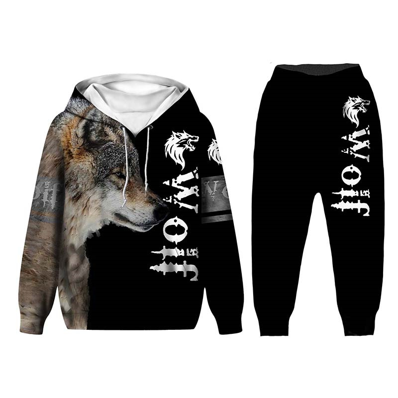 3D Animal Print Hooded Long Sleeve Set3D动物印花连帽长袖套装 - 图3