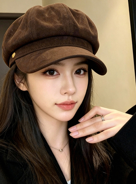 大头围高级感麂皮绒八角贝雷帽女