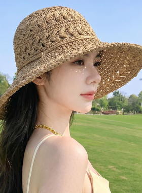 夏季海边度假镂空大檐防晒草帽女