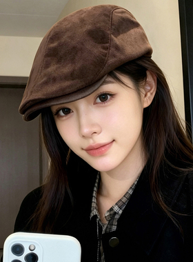 美拉德麂皮绒反戴前进帽女显脸小