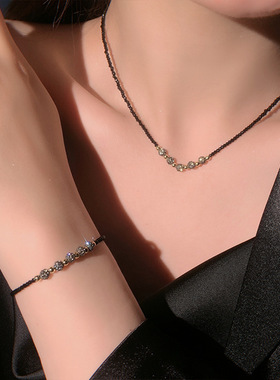 韩版时尚黑色尖晶石短链钻球项链女锁骨链Choker颈链气质网红项圈