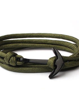 新款 海军风 黑色 船锚 手工编织多层锦纶时尚手链男女首饰