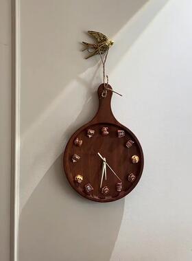 磁吸时钟创意手工diy客厅挂墙轻奢高级感艺术复古木质钟表冰箱贴