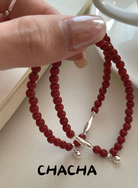 茶茶S925纯银红玛瑙锦鲤小鱼手链女新中式国风小众设计高级感手串