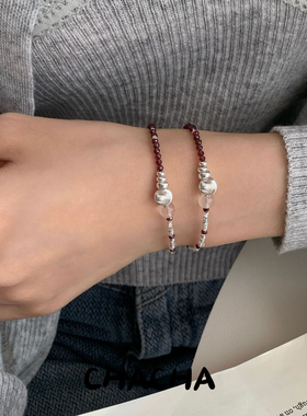 茶茶S925纯银巴西天然石榴石猫眼珠项链手链女高级感韩国小众设计