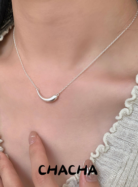 茶茶S925纯银哑光小茄子项链女韩国ins简约小众设计高级感锁骨链