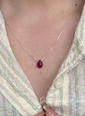 茶茶 红豆水滴项链/甜美女新中式红色简约红玉髓锁骨链2024新款