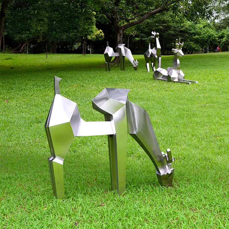不锈钢鹿几何鹿镀锌板铁艺雕塑景观雕塑抛光大型摆件园林雕塑金属-图1