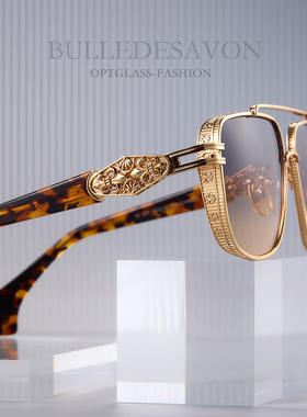 高级雕花太阳镜方框奢华聚会复古男女素颜街拍双梁墨镜开车防晒潮