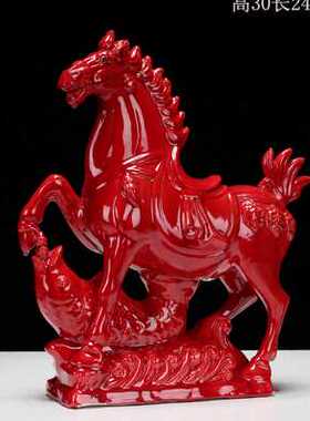 唐三彩马陶瓷红马摆件客厅隔断玄关书房办公室装饰摆设工艺品礼品