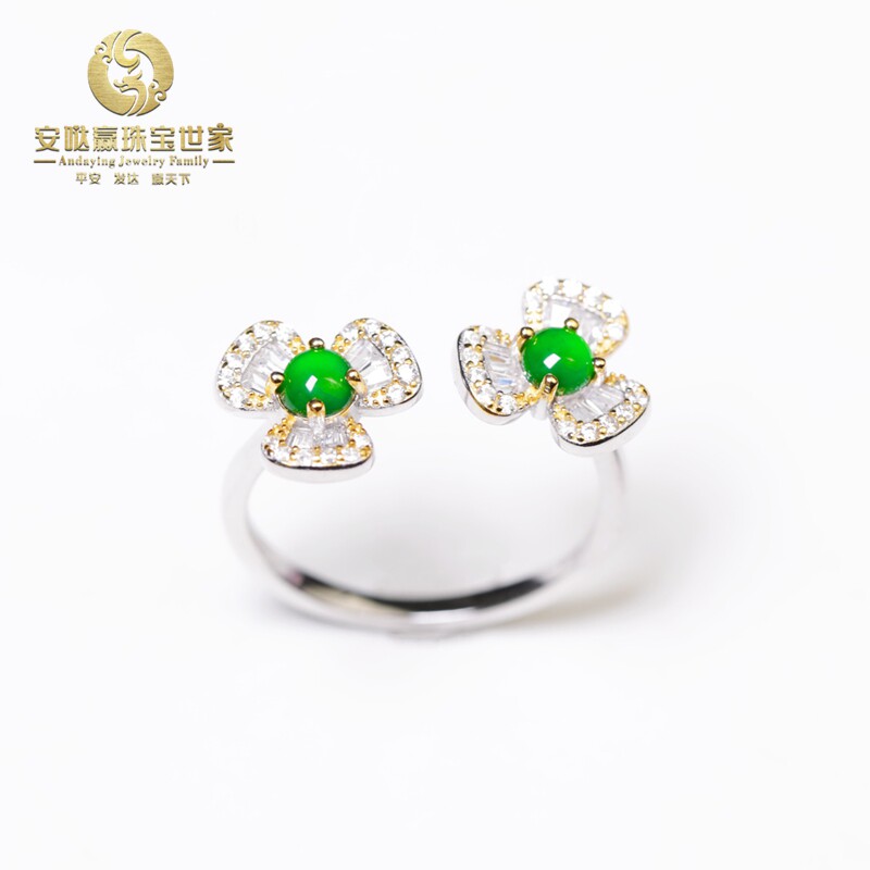New Chinese style national style fashion design light luxury elegant silver twin flower ring