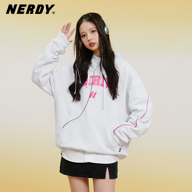 NERDY2023春季新款基础宽松休闲百搭LOGO字母连帽卫衣男女同款潮