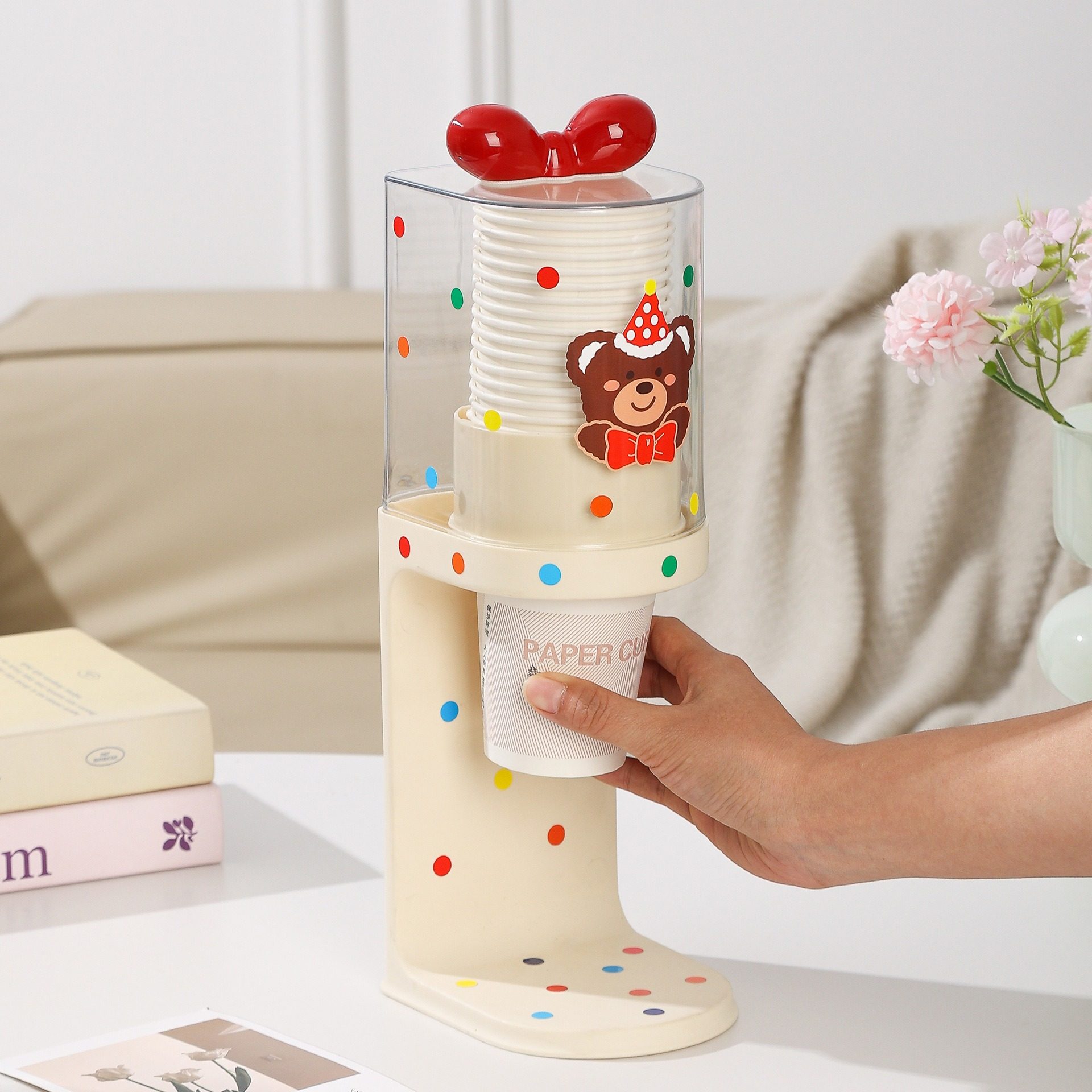 可爱多巴胺蝴蝶结台式取杯器桌面一次性水杯纸杯杯架高颜值家用,淘宝优惠券,粉丝福利购,淘宝优惠卷
