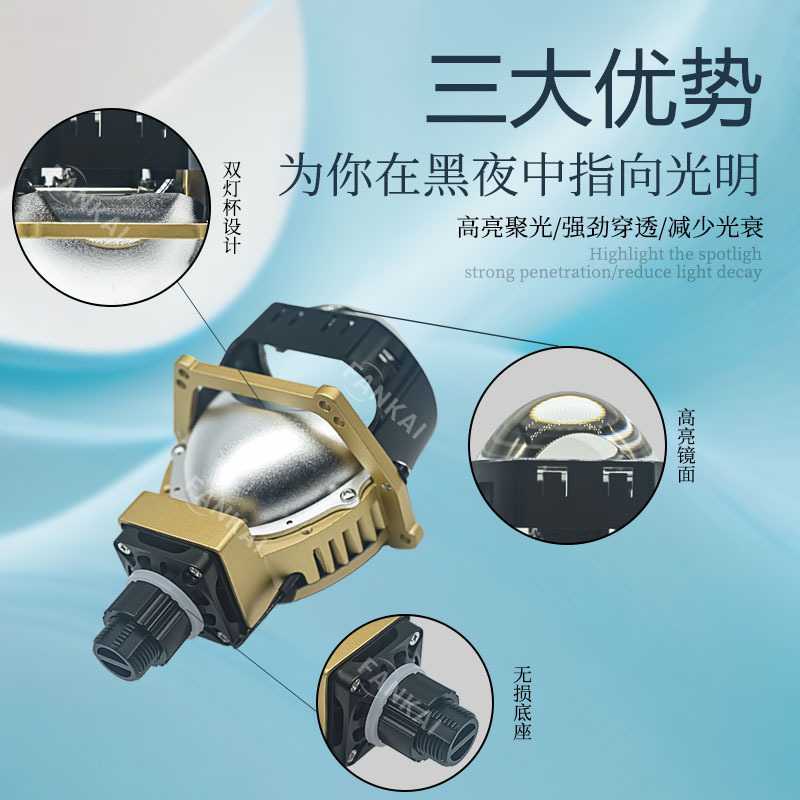 新款W1S方形镜面双灯杯H4H7无损led汽车大灯双光透镜改装远近一体 - 图0