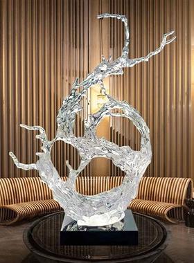 酒店大堂轻奢透明浪花树脂摆件样品屋展示中心样板间落地雕塑软装