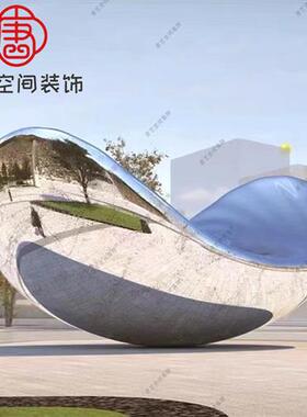 不锈钢船雕塑定制镜面水波纹小船大型金属林园枫叶艺术水景摆件