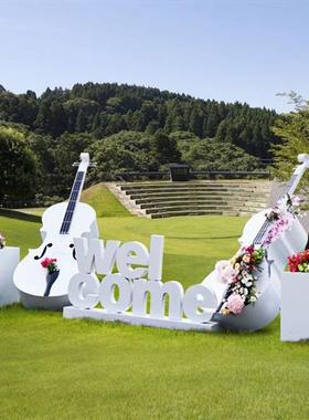 金属玻璃钢大提琴摆件婚庆道具户外公园装饰售楼别墅花园乐器雕塑