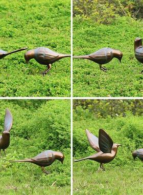 户外不锈钢仿铜小鸟摆件园林草坪动物装饰品售楼处小区景观雕塑