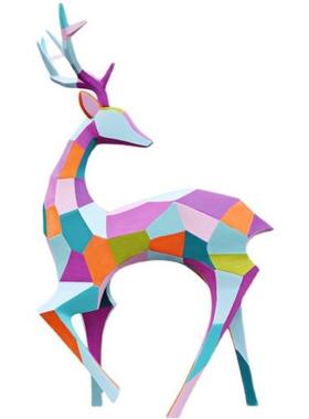 几何块面梅花鹿彩绘玻璃钢雕塑发光房地产园林景观摆件户外装饰品