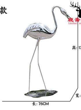 不锈钢仙鹤火烈鸟雕塑定制售楼处庭院水池景观园林抽象工艺品摆件