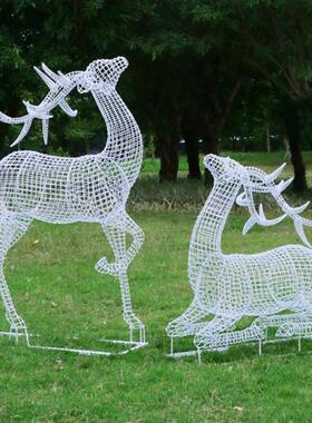 不锈钢镂空仿真梅花鹿雕塑招财铁艺动物摆件售楼中心户外园林景观