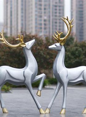 玻璃钢块面几何抽象梅花鹿雕塑户外花园林动物摆件商场美陈装饰品