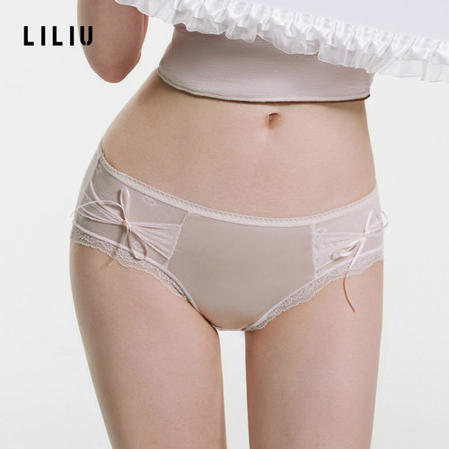 LILIU|燕尾蝶·缎面蕾丝内裤女纯欲风透气低腰性感勾人三角裤女士 - 图2