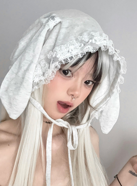 甜美Lolita蕾丝兔耳包头帽子