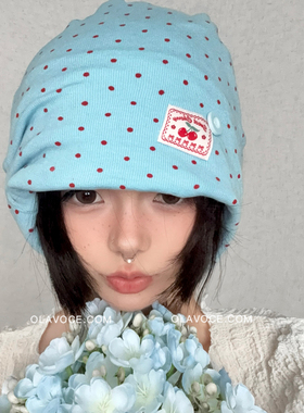 原创撞色波点樱桃堆堆帽