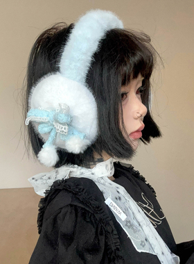 冬季可爱毛绒蝴蝶结防风耳套女