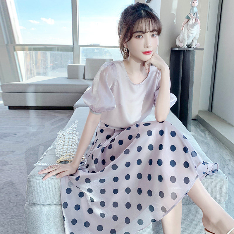 气质女神范波点连衣裙新款套装裙子 拾雅大码女装