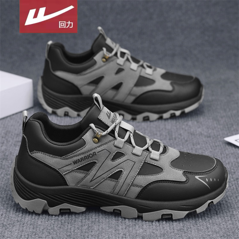 回力男鞋户外登山运动鞋男冬季新款防滑休闲皮面徒步跑步干活鞋子 - 图0