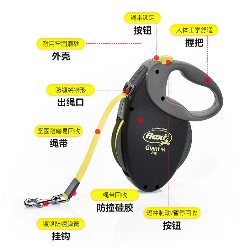 福莱希德国flexi狗牵引绳10米遛狗链自动伸缩中大巨型成犬专用 - 图1