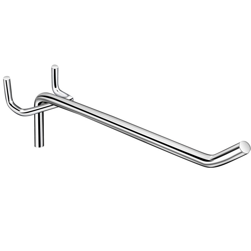 Perforated board three-prong hooks in multiple sizes and models