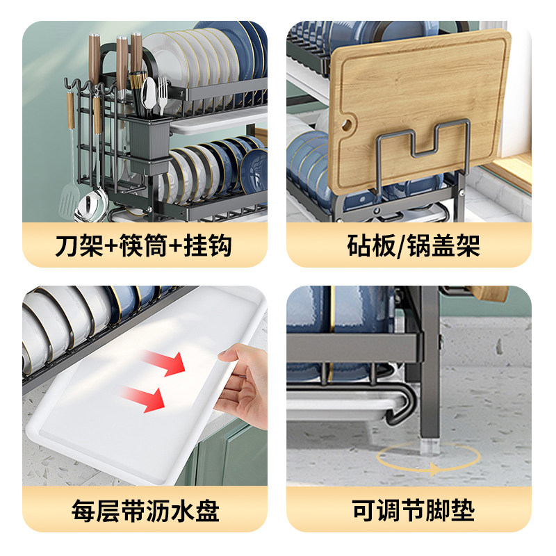 厨房置物架碗盘收纳架家用多功能碗盘沥水架台面放碗筷收纳碗柜 - 图1