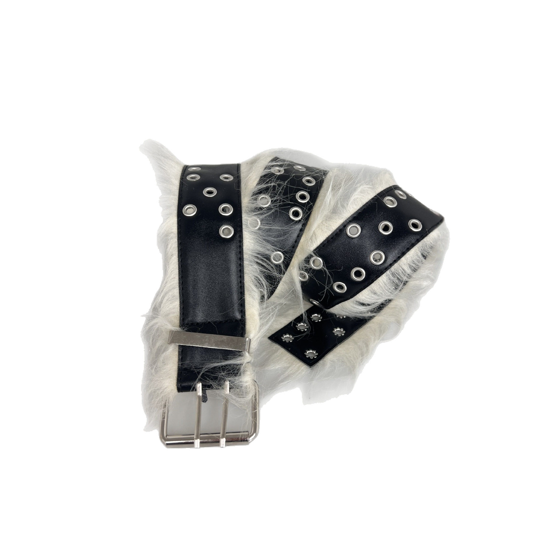 秋冬新款毛毛拼接朋克腰带Y2K辣妹风金属孔皮带潮酷配饰,淘宝优惠券,粉丝福利购,淘宝优惠卷